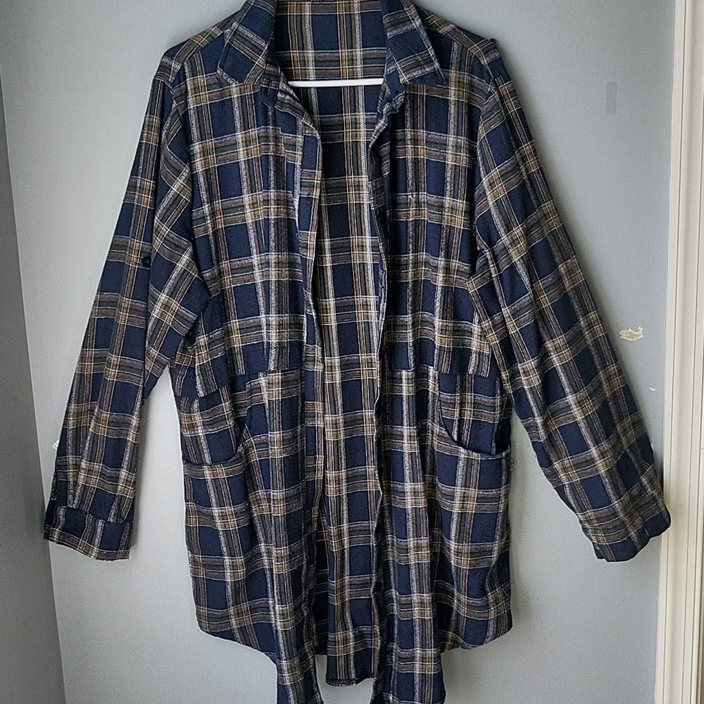 Blue plaid button down flannel shirt